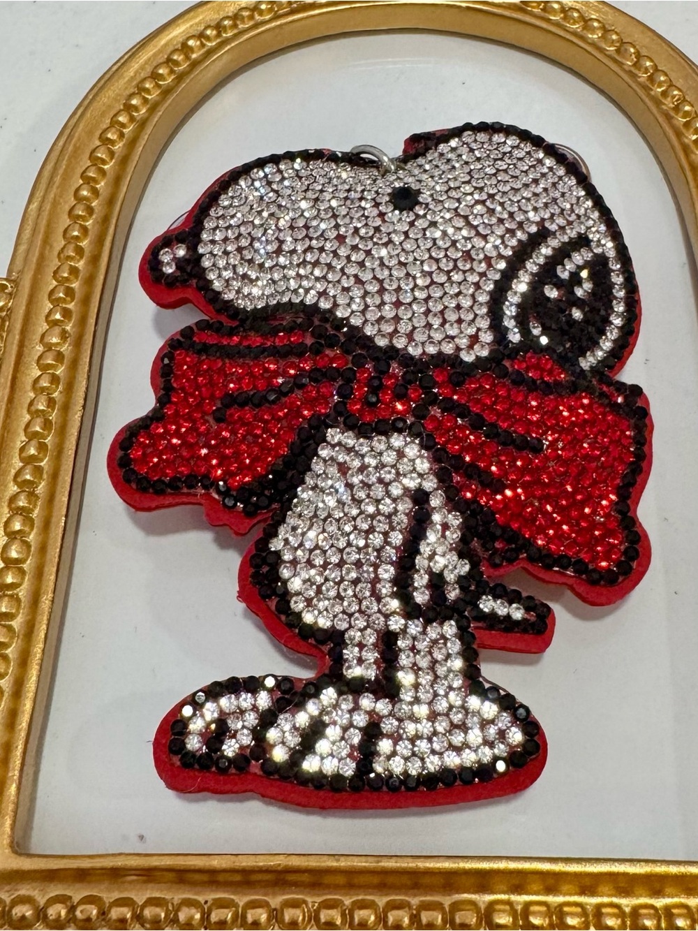 New Embellished Snoopy w/ Red Bow Rhinestone Keychain
